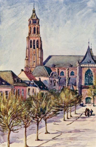 Le Rhin : La Groote Kerk, Arnheim (lithographie en couleur) - Effie Jardine