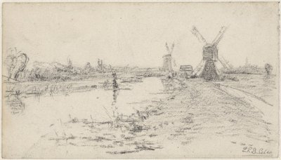 Paysage avec rivière et deux moulins - Egbert Rubertus Derk Schaap