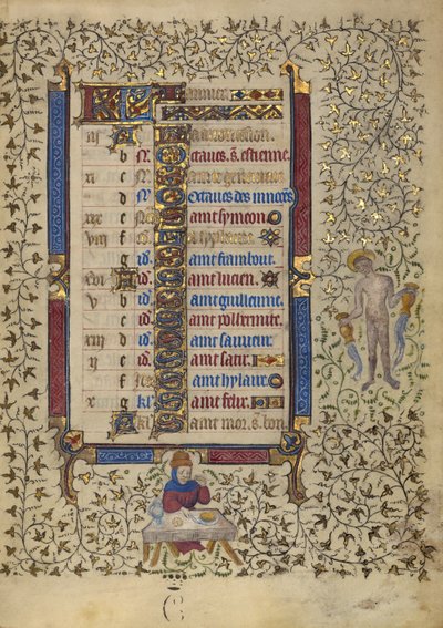 Page du calendrier pour janvier ; Fêtes ; Verseau - Egerton Master