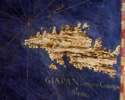 Japon (Cipangu ou Cypango). Carte réalisée par Egnazio Danti, mathématicien, cosmographe et architecte italien. Vers 1567. Florence, Palazzo Vecchio, Sala del Mappamondo - Egnazio Danti