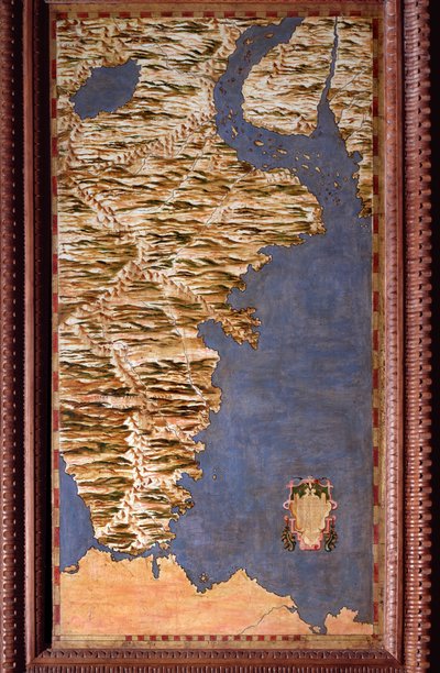 Carte du détroit de Magellan réalisée par Egnazio Danti (1536-1586) mathématicien, cosmographe et architecte italien. Vers 1567. Florence, Palazzo Vecchio, Sala del Mappamondo - Egnazio Danti