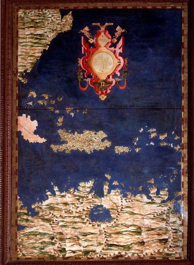 Santo Domingo ou Hispaniola. Carte réalisée par Egnazio Danti, mathématicien, cosmographe et architecte italien. Vers 1567. Florence, Palazzo Vecchio, Sala del Mappamondo - Egnazio Danti