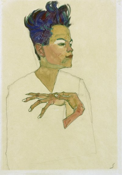 Autoportrait avec les mains sur la poitrine - Egon Schiele