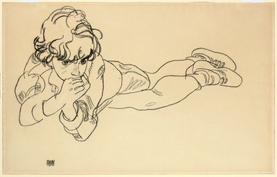 Garçon allongé sur le ventre, 1918 - Egon Schiele