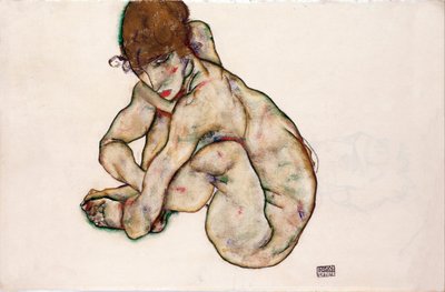 Fille nue accroupie - Egon Schiele