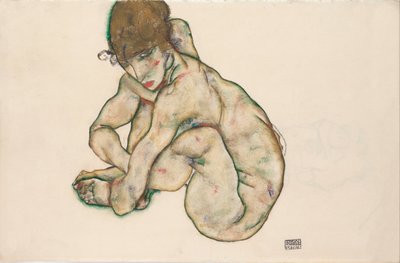Jeune fille nue accroupie - Egon Schiele