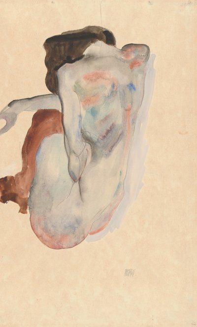 Nu accroupi en chaussures et bas noirs, vue de dos, 1912 - Egon Schiele