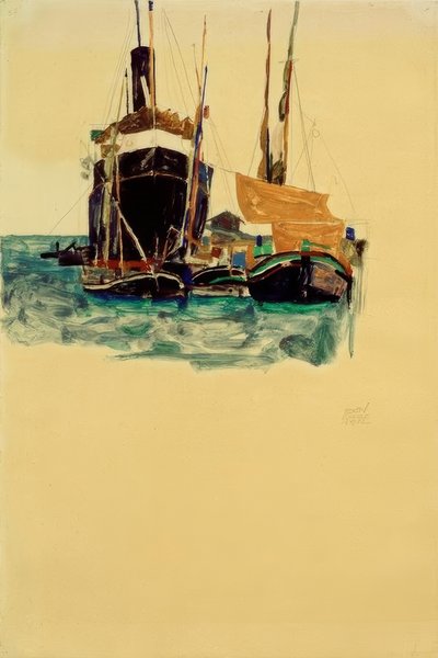Vapeur et voiliers dans le port de Trieste - Egon Schiele
