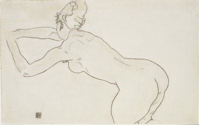 Femme nue agenouillée et penchée en avant vers la gauche, 1918 - Egon Schiele