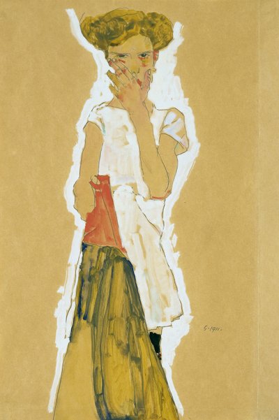 Fille debout en combinaison blanche - Egon Schiele