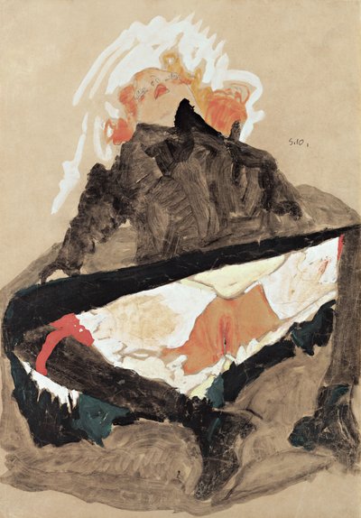Fille en robe noire avec les jambes écartées, 1910 - Egon Schiele
