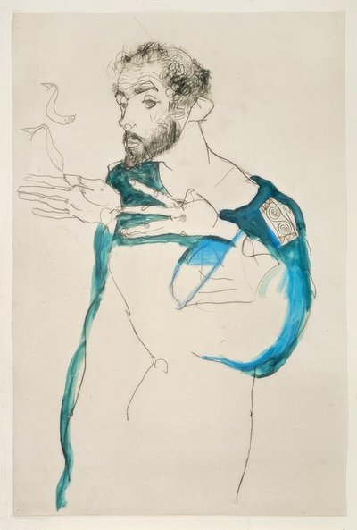Gustav Klimt dans sa blouse de travail bleue - Egon Schiele