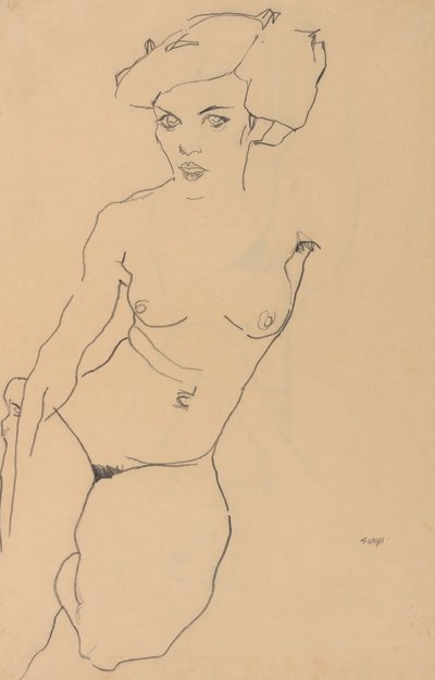 Femme nue agenouillée - Egon Schiele