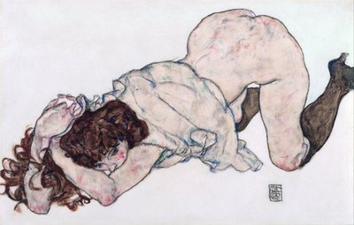 Jeune fille agenouillée, reposant sur les deux coudes - Egon Schiele