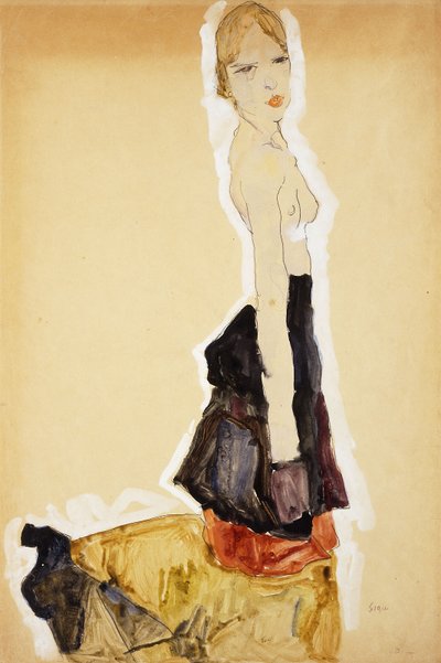 Fille Agenouillée avec Jupe Espagnole, 1911 - Egon Schiele