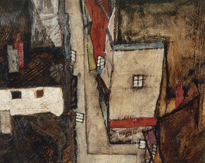Krumlov et la Vltava - Krumlov sur la Vltava, ... (huile sur toile) - Egon Schiele