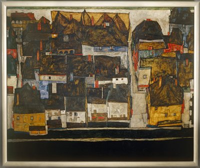 Krumlov et la Vltava - Krumlov sur la rivière Vltava ... (huile sur toile) - Egon Schiele