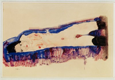 Nu couché avec des bas noirs ... (watercolour and pencil) - Egon Schiele