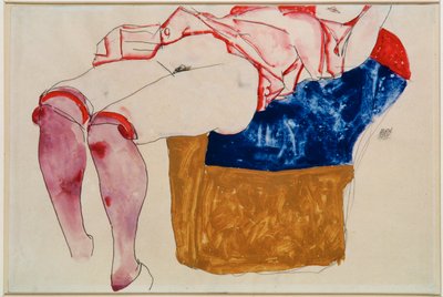 Jeune fille couchée avec des boucles violettes [Reclining ... (gouache, aquarelle et crayon) - Egon Schiele