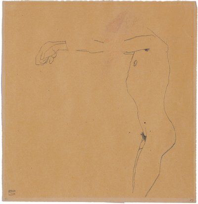 Nu masculin avec bras levés à gauche, 1909 - Egon Schiele