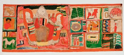 Mère avec enfants, dans les cases latérales des jouets ... (gouache et crayon sur carton) - Egon Schiele