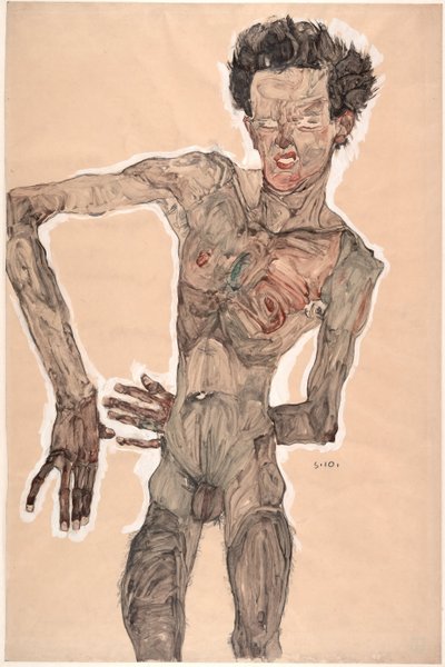 Autoportrait nu, grimaçant, 1910 - Egon Schiele