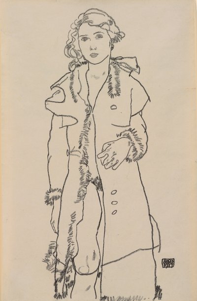 Nu avec manteau bordé de fourrure, 1917 - Egon Schiele