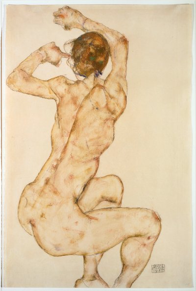 Nu aux bras levés ... (gouache et crayon) - Egon Schiele