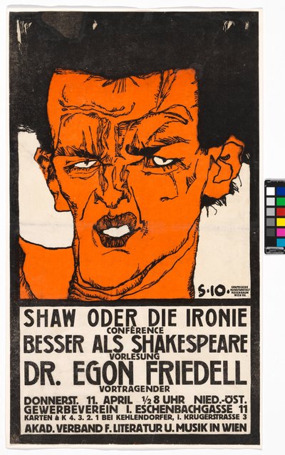 Plakat "Shaw oder die Ironie" - Vortrag Egon Friedell - Egon Schiele