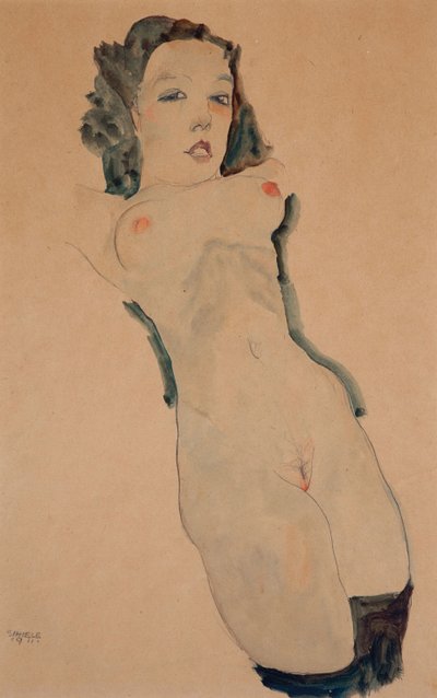 Nu couché avec des bas noirs - Egon Schiele