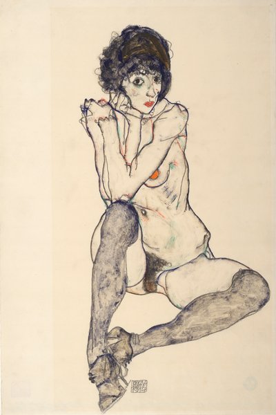 Femme nue assise, coudes reposant sur le genou droit, 1914 - Egon Schiele