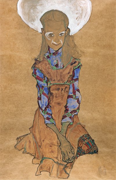 Jeune fille assise Poldi Lodzinsky, vers 1910 - Egon Schiele