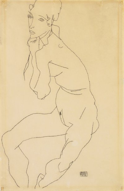 Femme nue assise avec la main sur le menton, 1914 - Egon Schiele