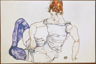 Femme assise en bas violet ... (gouache et crayon noir) - Egon Schiele