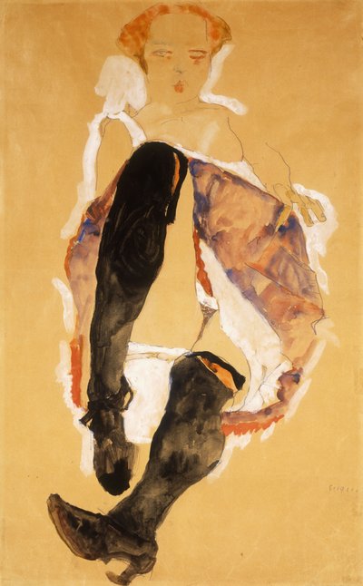 Femme assise avec des bas noirs, 1911 - Egon Schiele