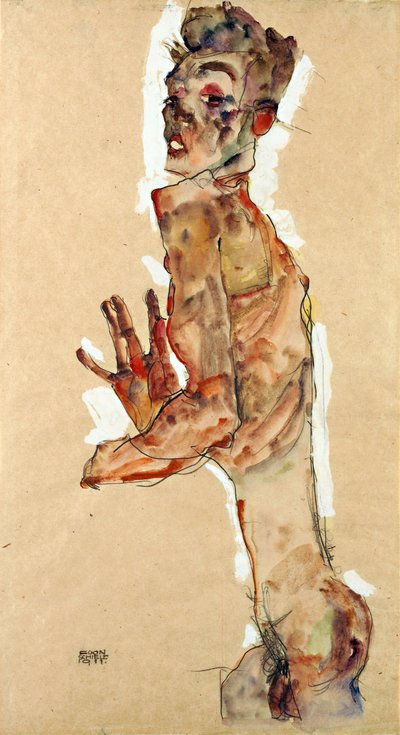 Autoportrait avec les doigts écartés - Egon Schiele
