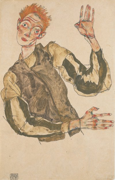 Autoportrait avec brassards rayés, 1915 - Egon Schiele