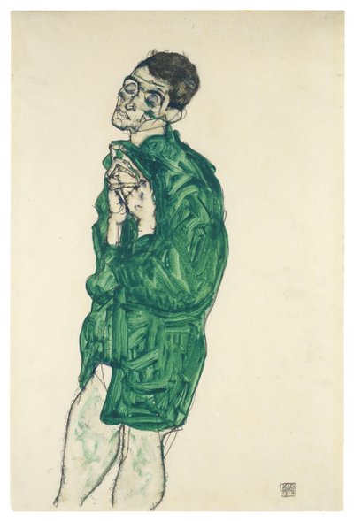 Autoportrait en chemise verte avec les yeux fermés, 1914 - Egon Schiele