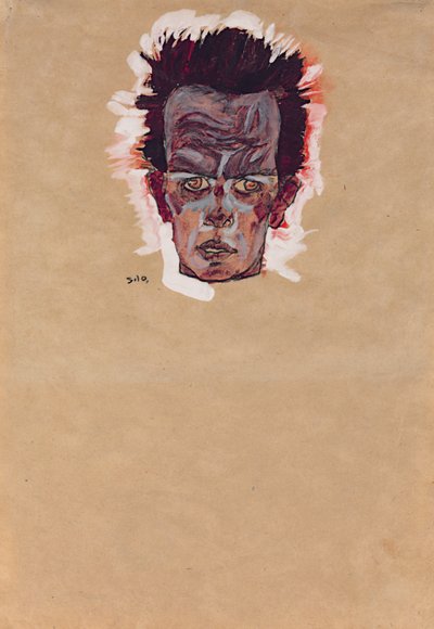Autoportrait, tête, 1910 - Egon Schiele
