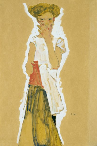Fille debout en jupon blanc - Egon Schiele