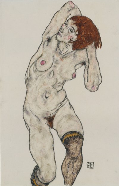 Nu debout en bas noirs, 1917 - Egon Schiele