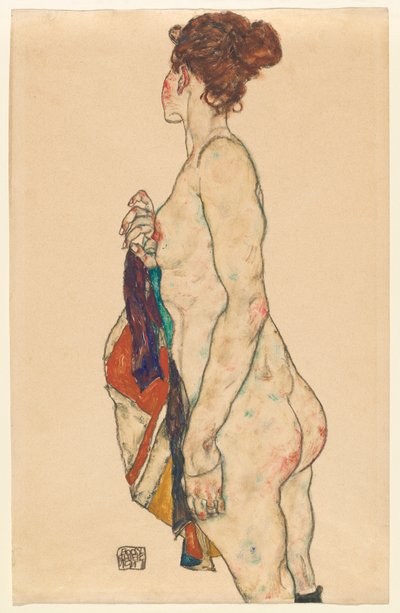 Nu debout avec une robe à motifs, 1917 - Egon Schiele
