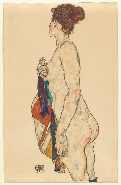 Nu debout avec robe à motifs - Egon Schiele