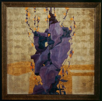 Fleur stylisée sur fond décoratif ... (bronze) - Egon Schiele