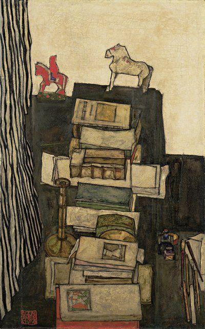 Nature morte avec des livres, le bureau de Schiele, 1914 - Egon Schiele