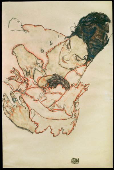 Stillende Mutter - Mère nourricière ... (aquarelle et crayon noir) - Egon Schiele