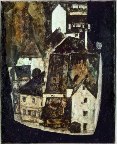 Tote Stadt III (Stadt am blauen Fluss III) [Ville morte Iii (Ville sur la rivière bleue III)], ... (huile et gouache sur bois) - Egon Schiele