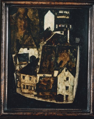 Tote Stadt III - Ville morte III ... (huile et aquarelle sur bois) - Egon Schiele