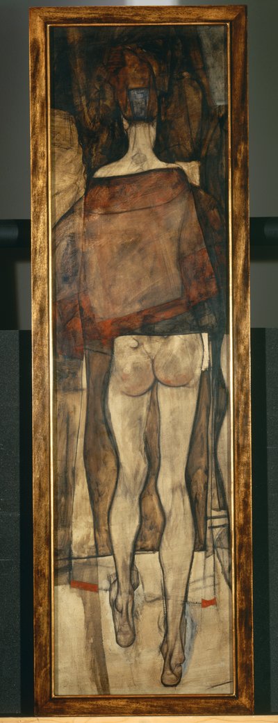 Femblicher Rückenakt mit Schultertuch, fragment, Female nude with shawl, fragment1913 ... (huile sur toile) - Egon Schiele