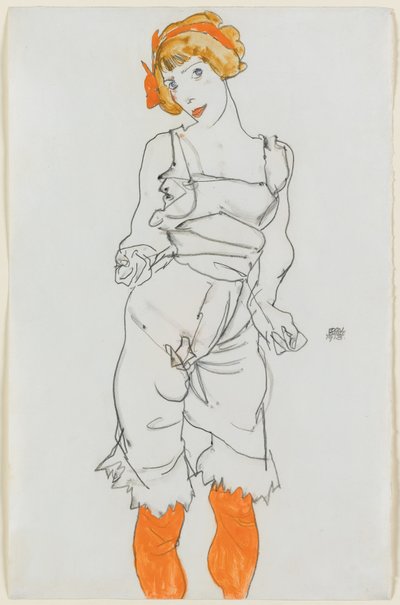 Femme en lingerie et bas - Egon Schiele